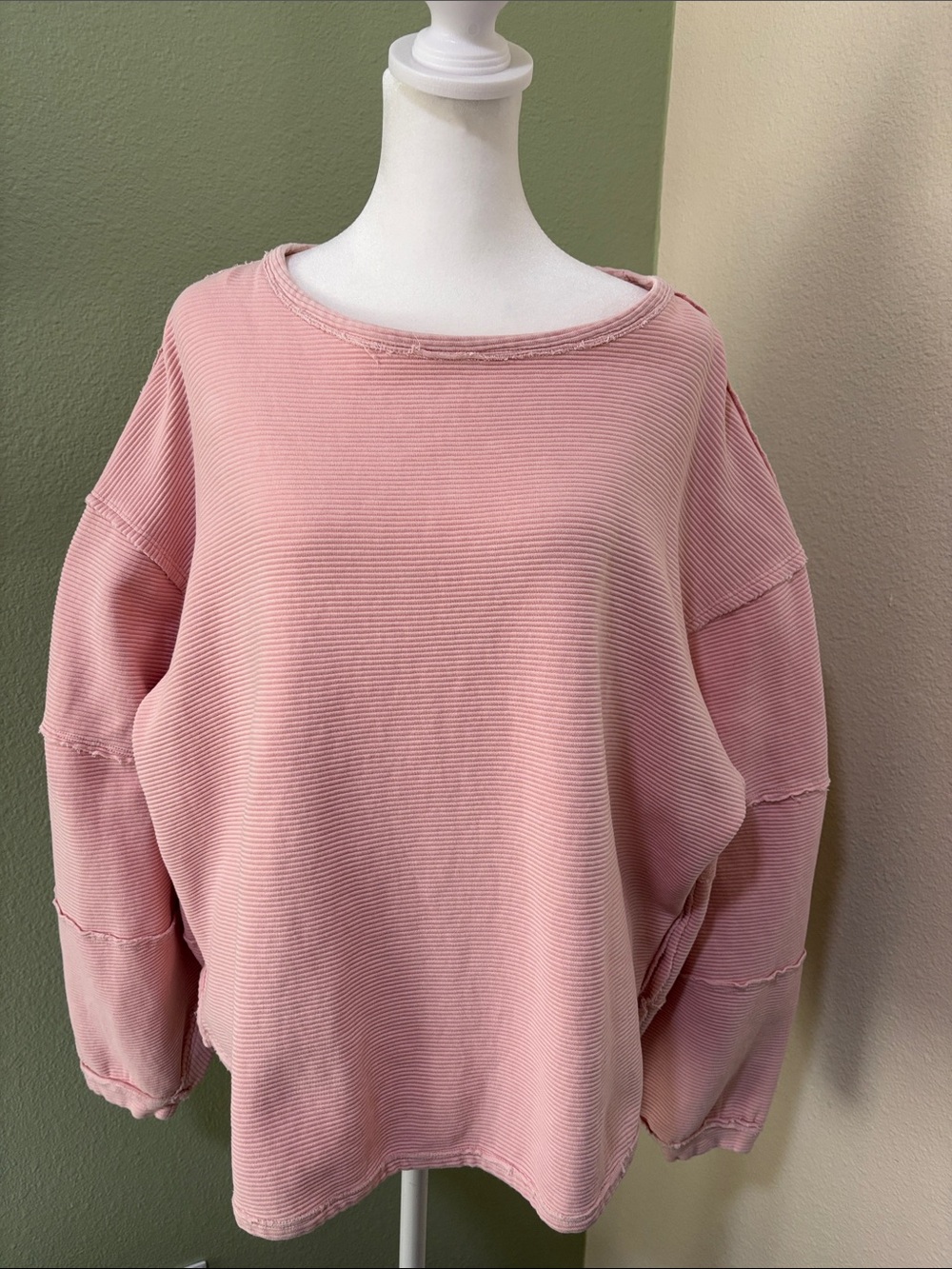 We The Free Ribbed Long Sleeve Top in Dusty Pink Oversized Cotton Size Medium